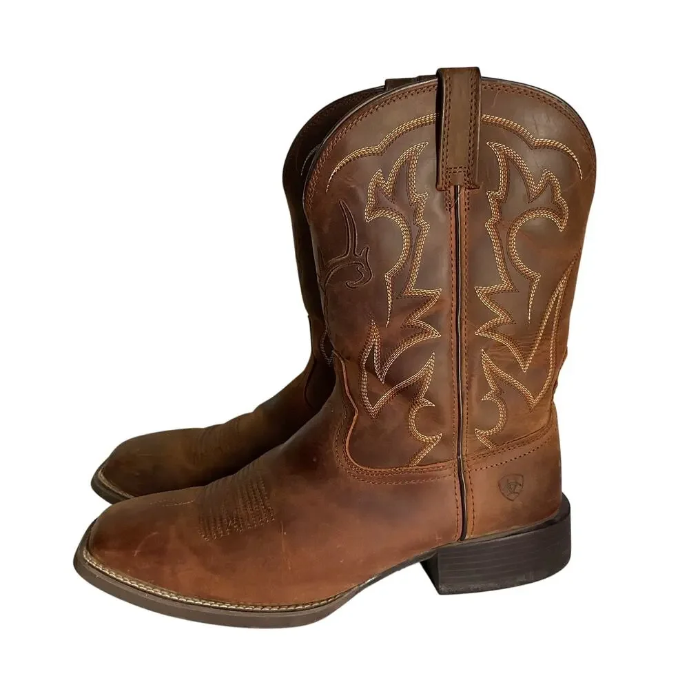 Ariat Men’s Western Cowboy Boots Brown Leather Deer Skull Square Toe Size 13D